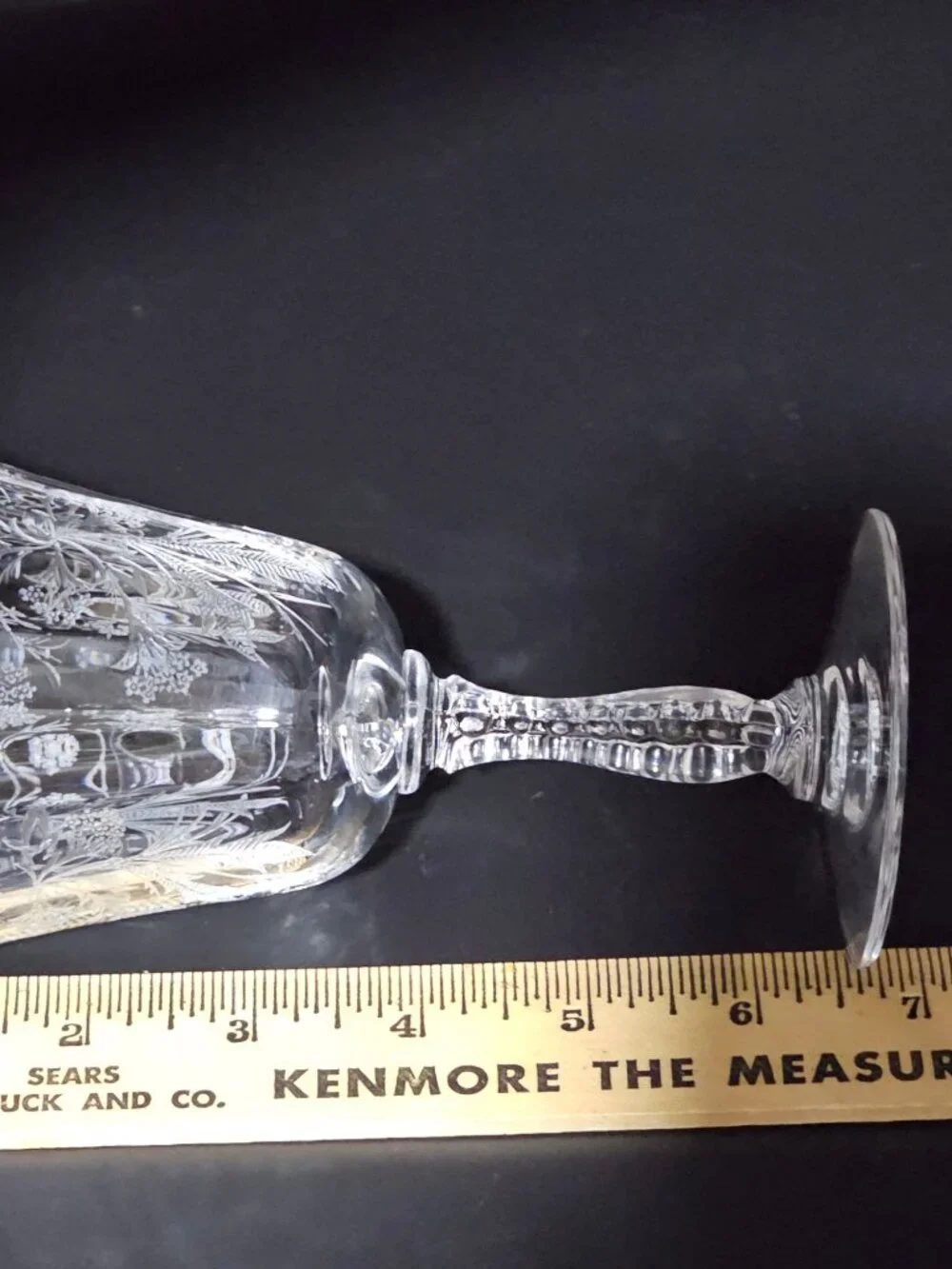 Fostoria Heather Water Goblet etched floral lace glass 9oz beaded vintage